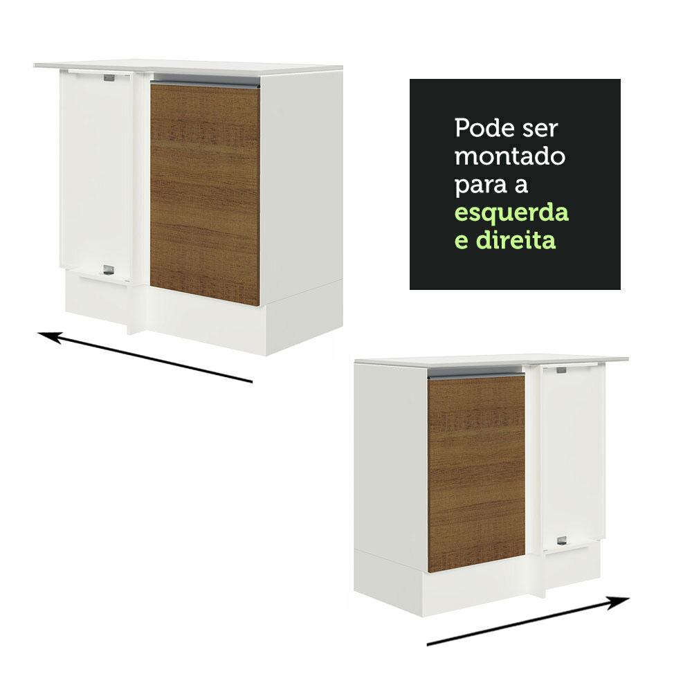 Balcão Armário de Cozinha de Canto 100% MDF com Tampo 1 Porta Branco/Rustic Smart Madesa