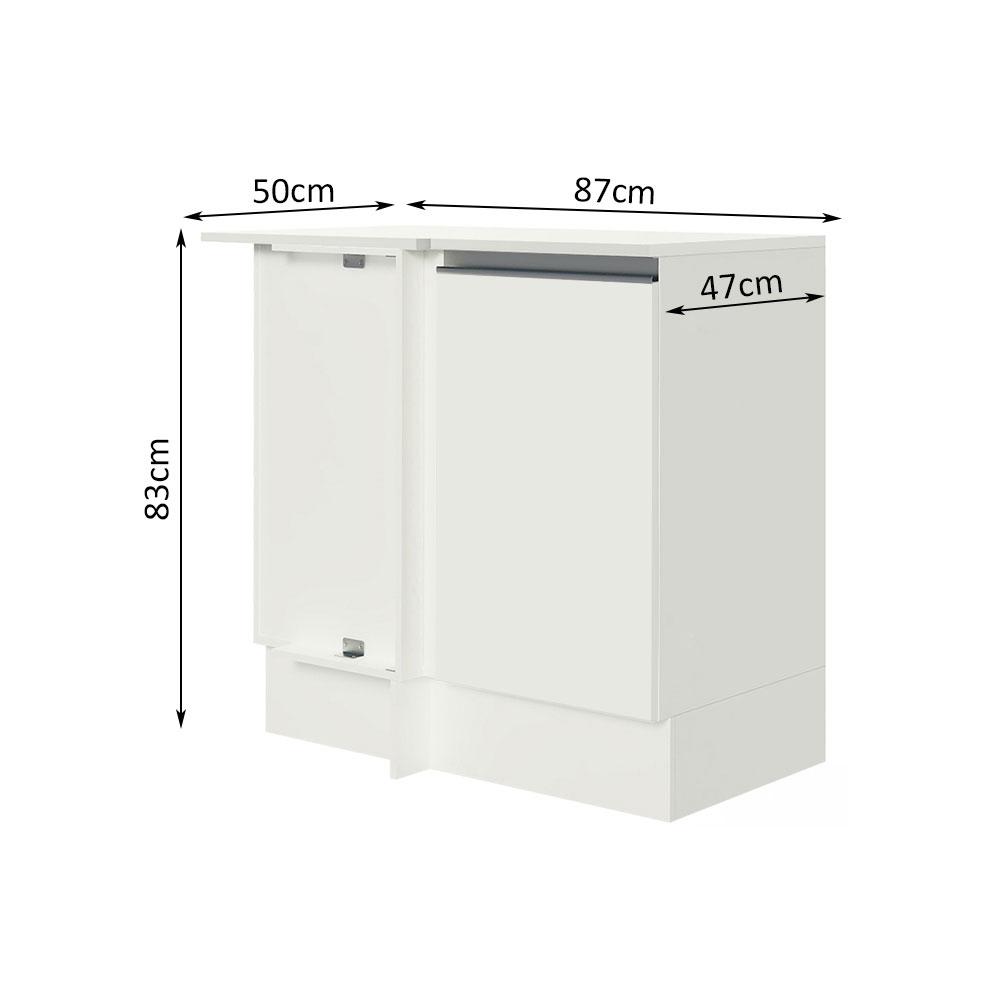 Balcão Armário de Cozinha de Canto 100% MDF com Tampo Branco Smart Madesa
