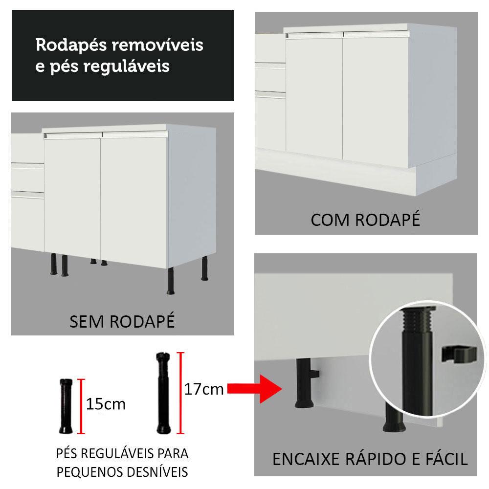 Balcão Armário de Cozinha de Canto 100% MDF com Tampo Branco Smart Madesa