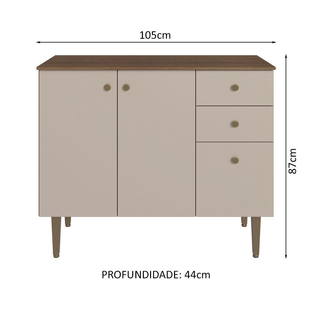 Balcão Gabinete 3 Portas 2 Gavetas Rustic/Crema Gourmet Madesa