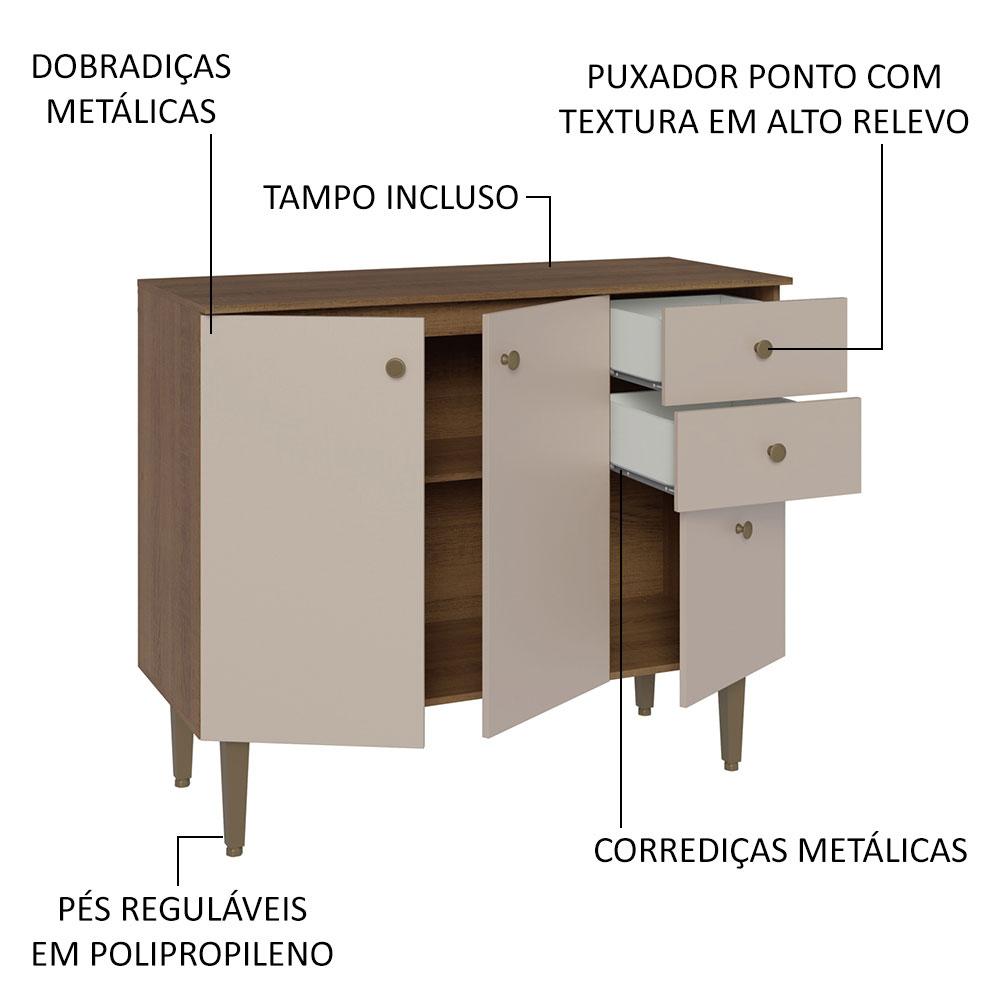 Balcão Gabinete 3 Portas 2 Gavetas Rustic/Crema Gourmet Madesa