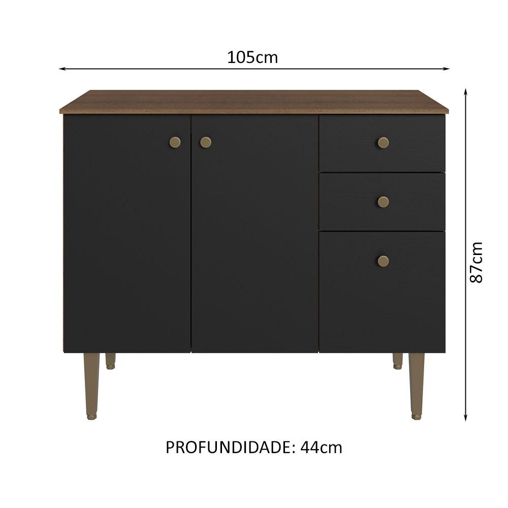 Balcão Gabinete 3 Portas 2 Gavetas Rustic/Preto Gourmet Madesa