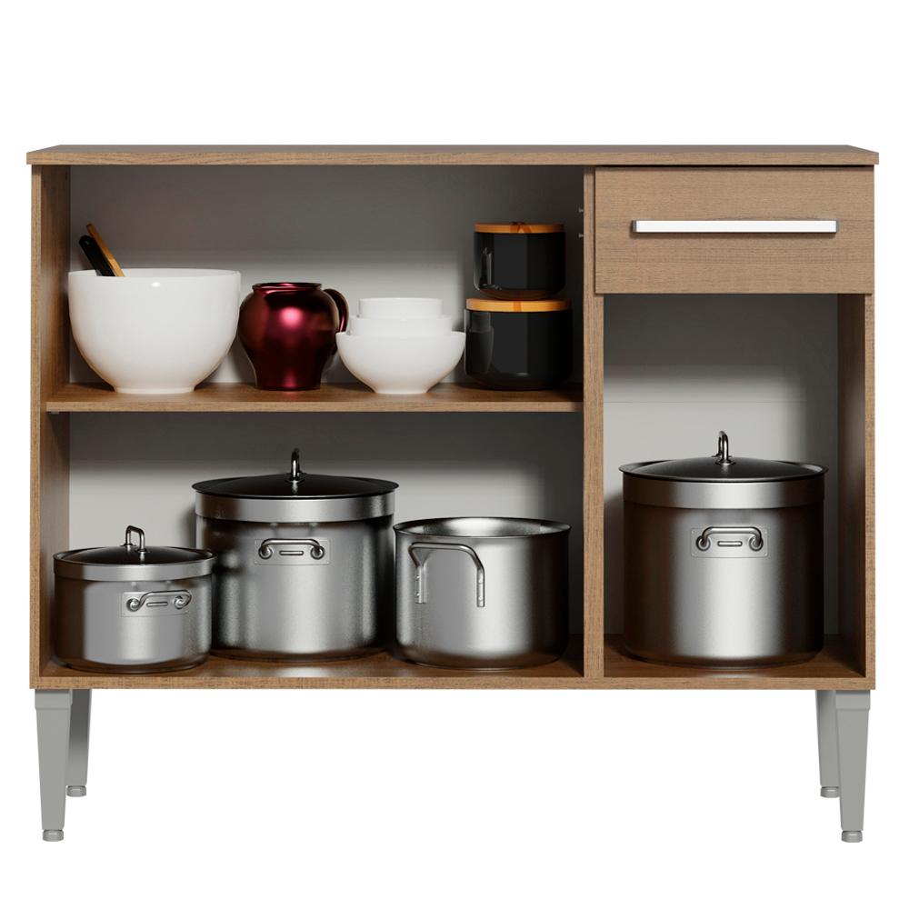 Balcão Gabinete Armário de Cozinha 3 Portas e 1 Gaveta Rustic Emilly Madesa