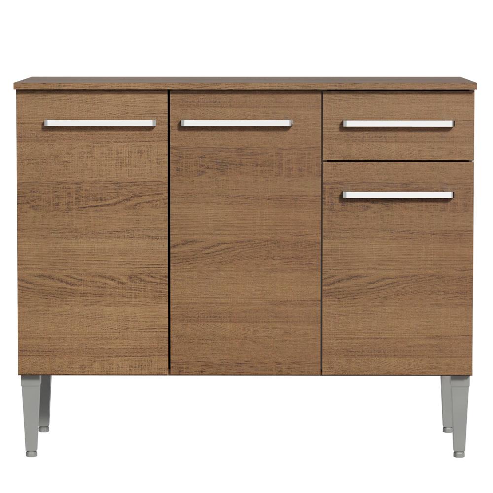 Balcão Gabinete Armário de Cozinha 3 Portas e 1 Gaveta Rustic Emilly Madesa