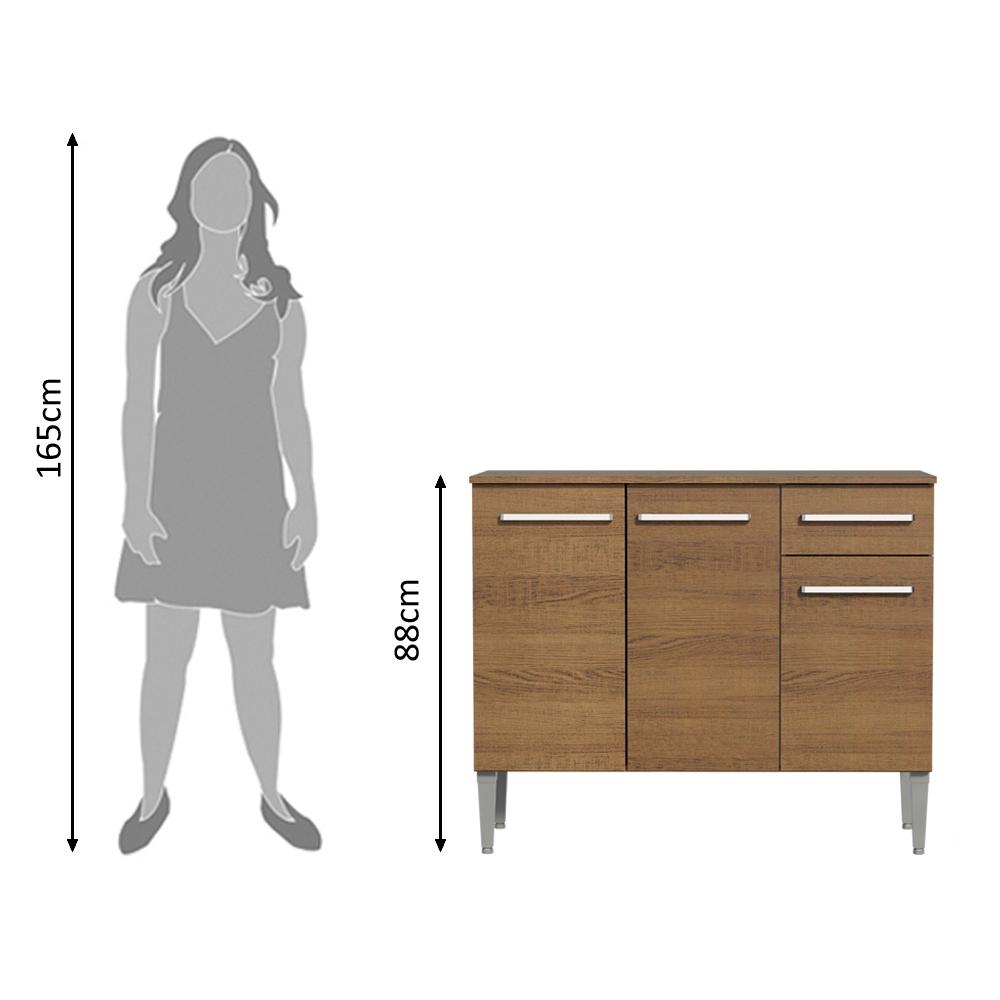 Balcão Gabinete Armário de Cozinha 3 Portas e 1 Gaveta Rustic Emilly Madesa