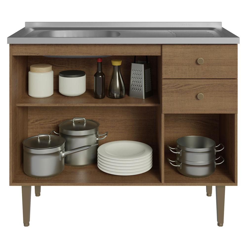 Balcão Gabinete com Pia 3 Portas e 2 Gavetas 105cm Rustic Gourmet Madesa