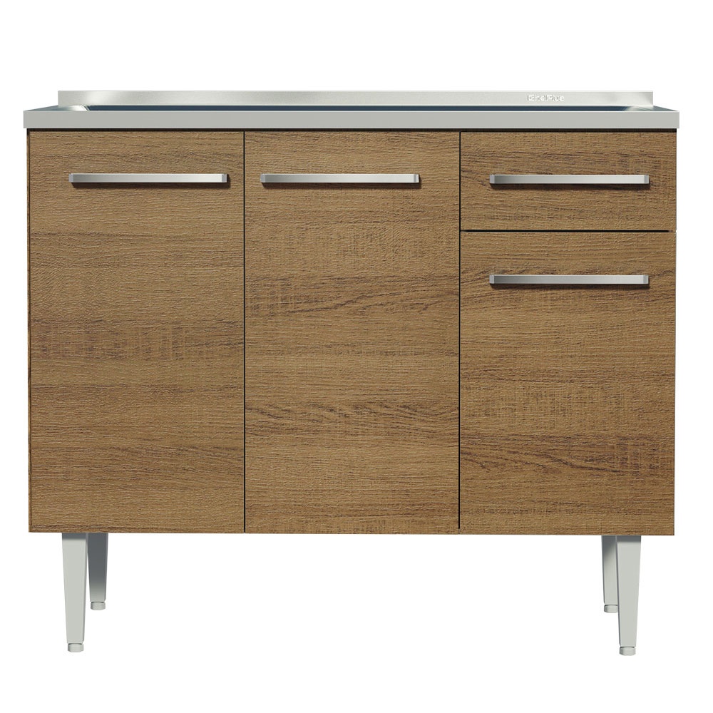 Balcão Gabinete com Pia Armário de Cozinha 3 Portas e 1 Gaveta 105cm Rustic Emilly Madesa