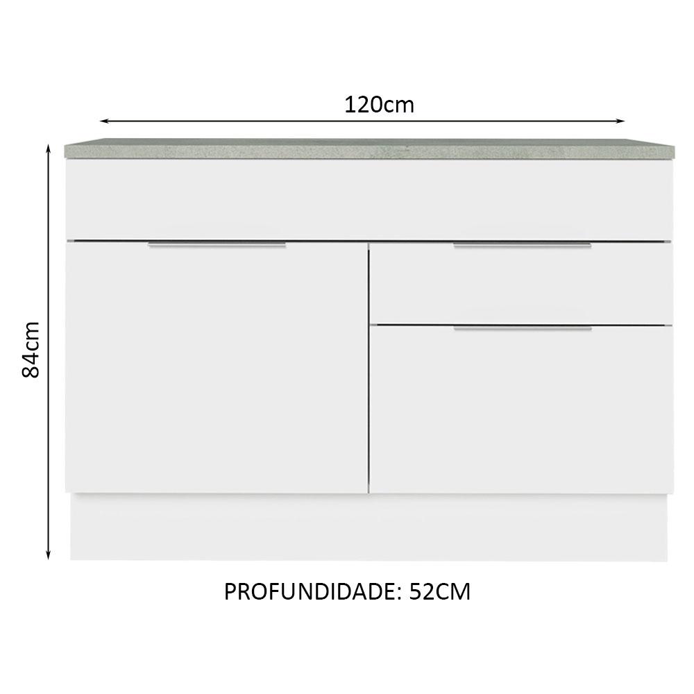 Balcão Gabinete de Pia 120 cm 1 Portas e 2 Gavetas (Com Tampo) Branco Stella Madesa
