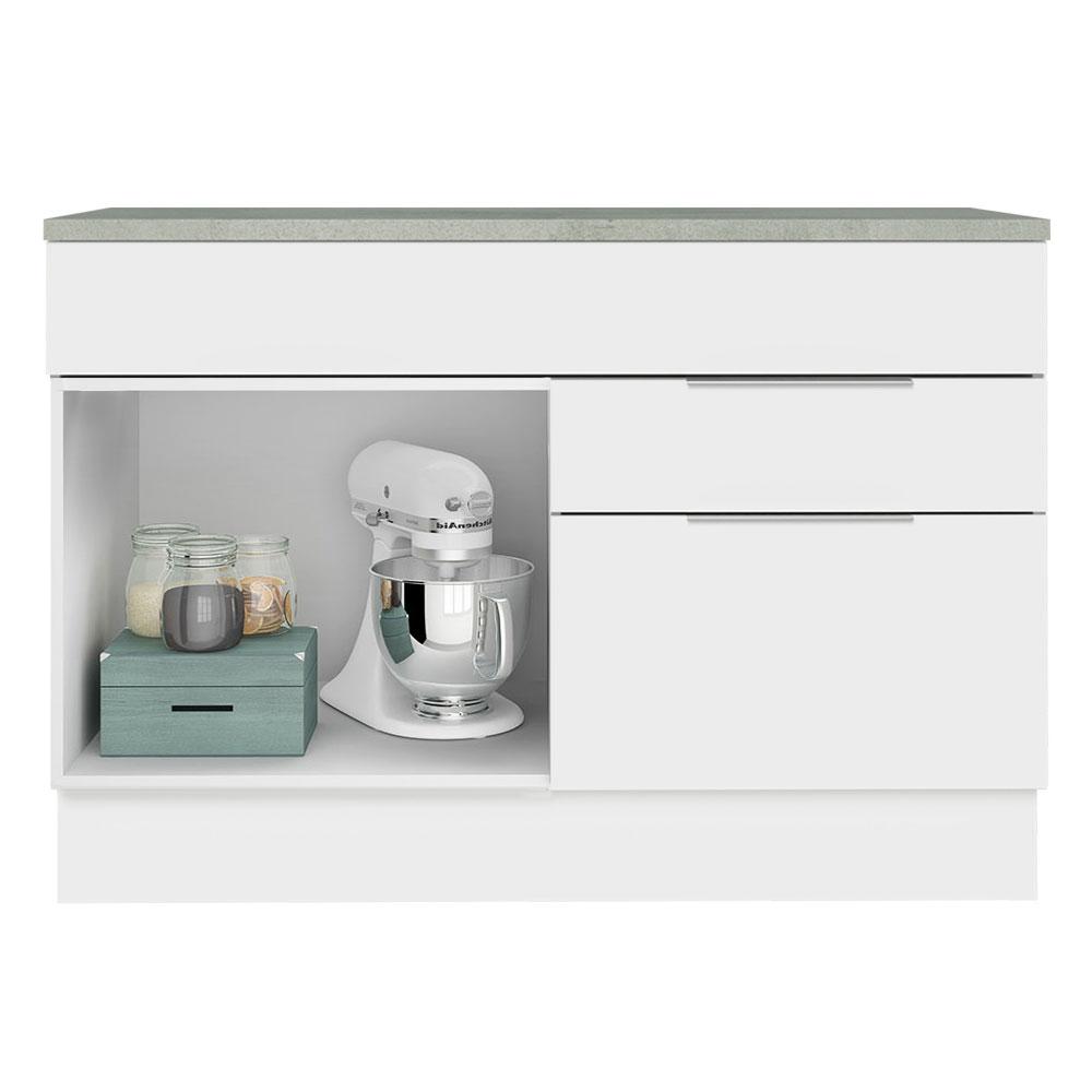 Balcão Gabinete de Pia 120 cm 1 Portas e 2 Gavetas (Com Tampo) Branco Stella Madesa