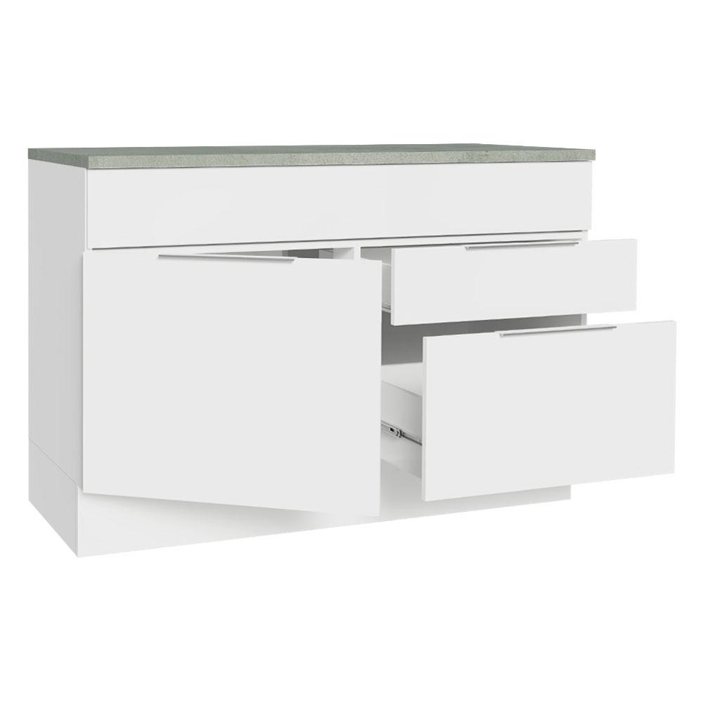 Balcão Gabinete de Pia 120 cm 1 Portas e 2 Gavetas (Com Tampo) Branco Stella Madesa