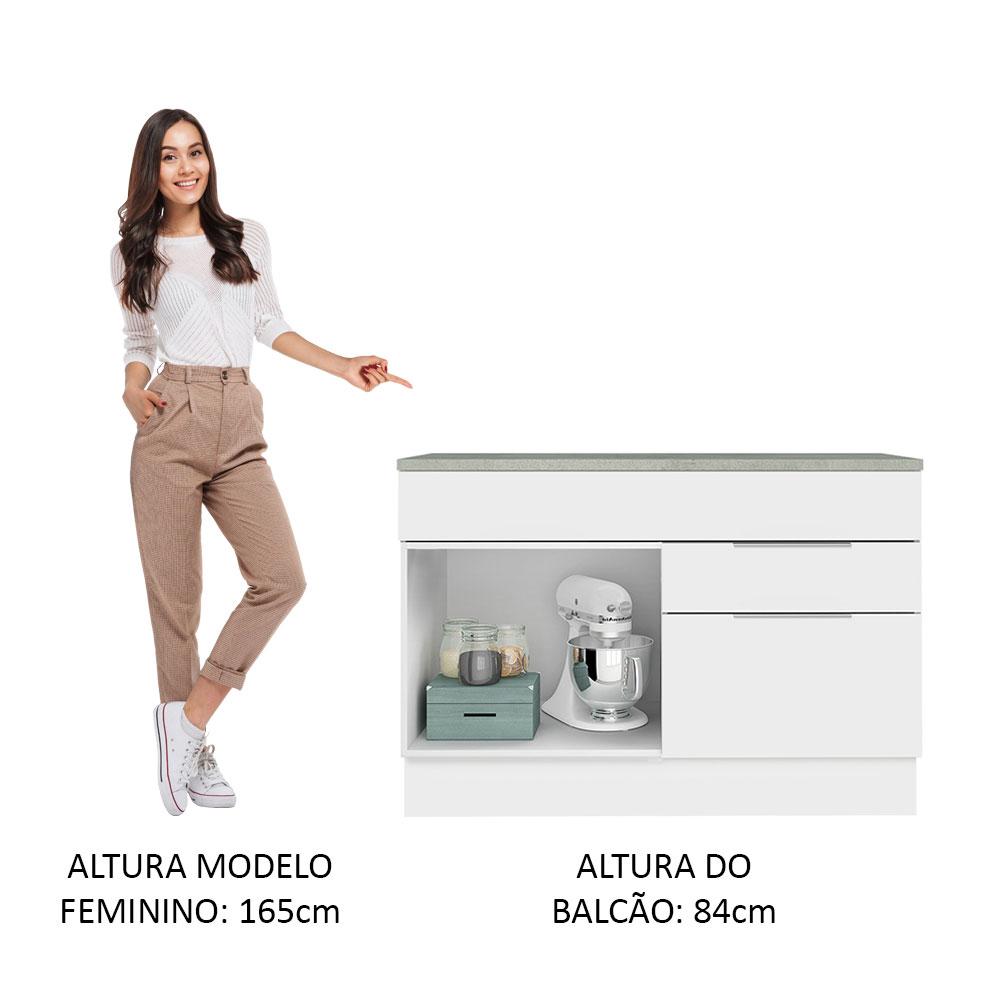 Balcão Gabinete de Pia 120 cm 1 Portas e 2 Gavetas (Com Tampo) Branco Stella Madesa
