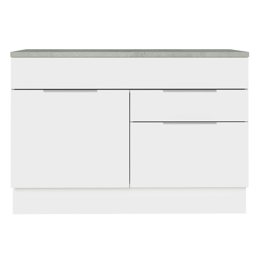 Balcão Gabinete de Pia 120 cm 1 Portas e 2 Gavetas (Com Tampo) Branco Stella Madesa