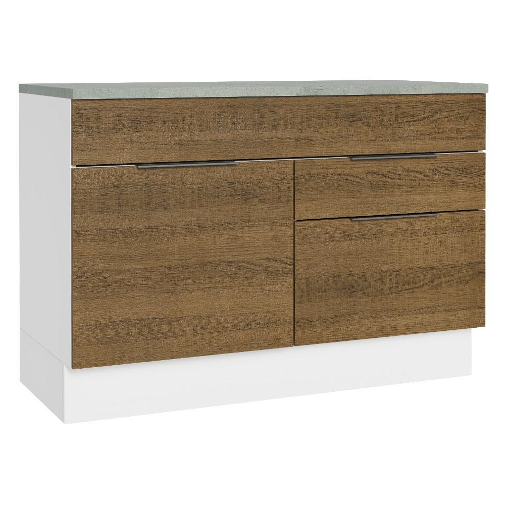 Balcão Gabinete de Pia 120 cm 1 Portas e 2 Gavetas (Com Tampo) Branco/Rustic Stella Madesa