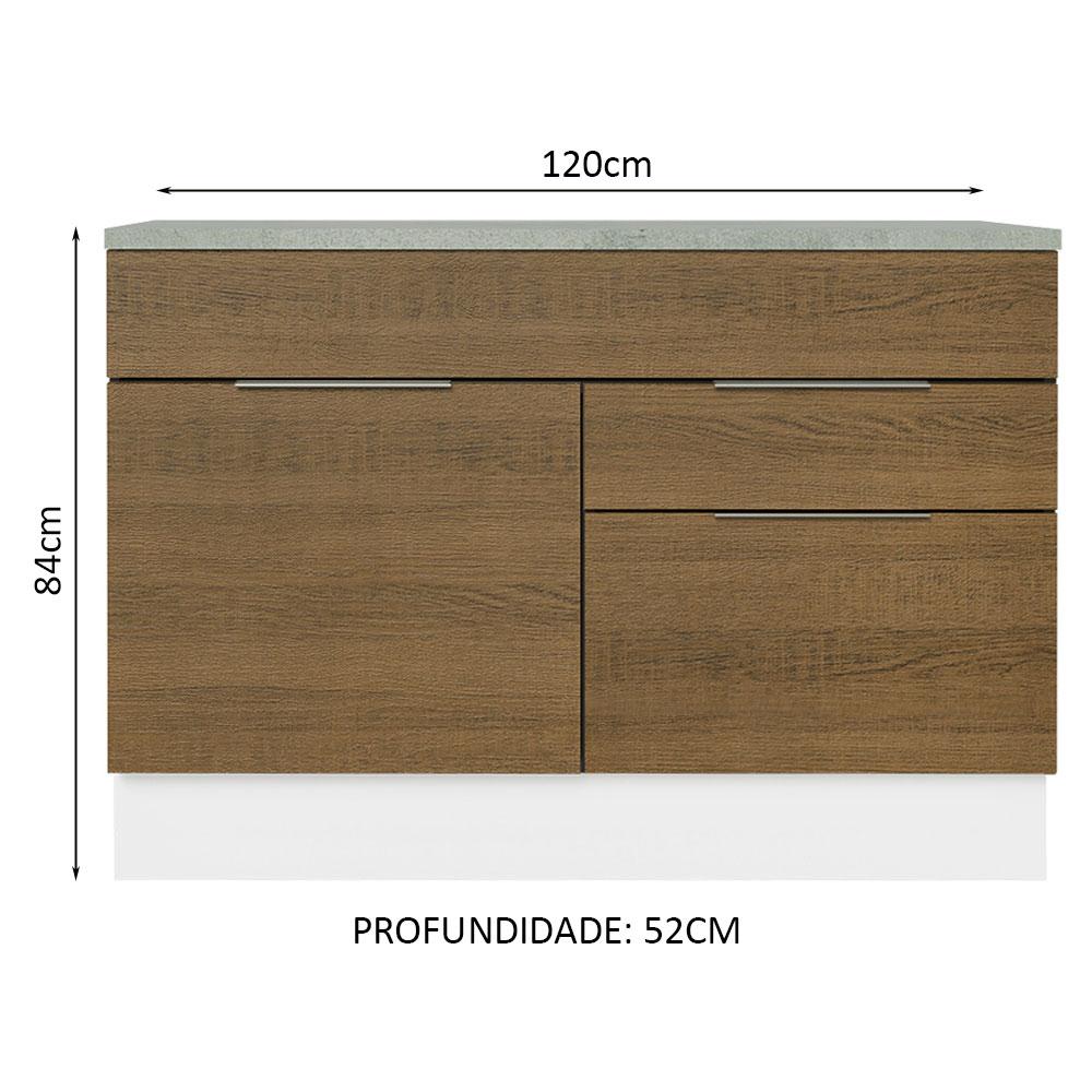 Balcão Gabinete de Pia 120 cm 1 Portas e 2 Gavetas (Com Tampo) Branco/Rustic Stella Madesa