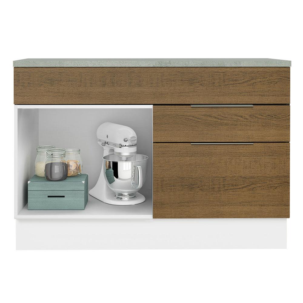Balcão Gabinete de Pia 120 cm 1 Portas e 2 Gavetas (Com Tampo) Branco/Rustic Stella Madesa