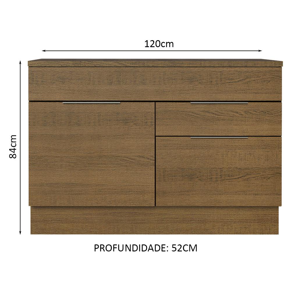 Balcão Gabinete de Pia 120 cm 1 Portas e 2 Gavetas (Com Tampo) Rustic Stella Madesa