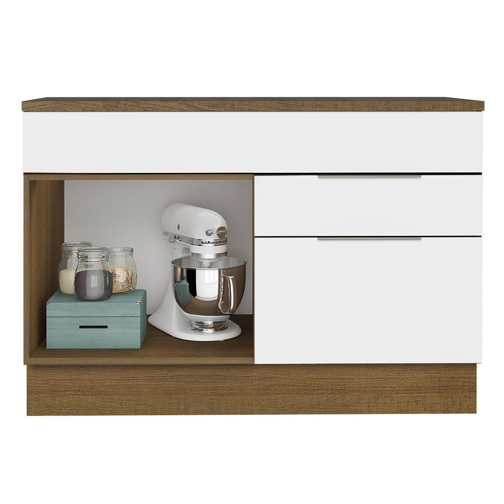 Balcão Gabinete de Pia 120 cm 1 Portas e 2 Gavetas (Com Tampo) Rustic/Branco Stella Madesa