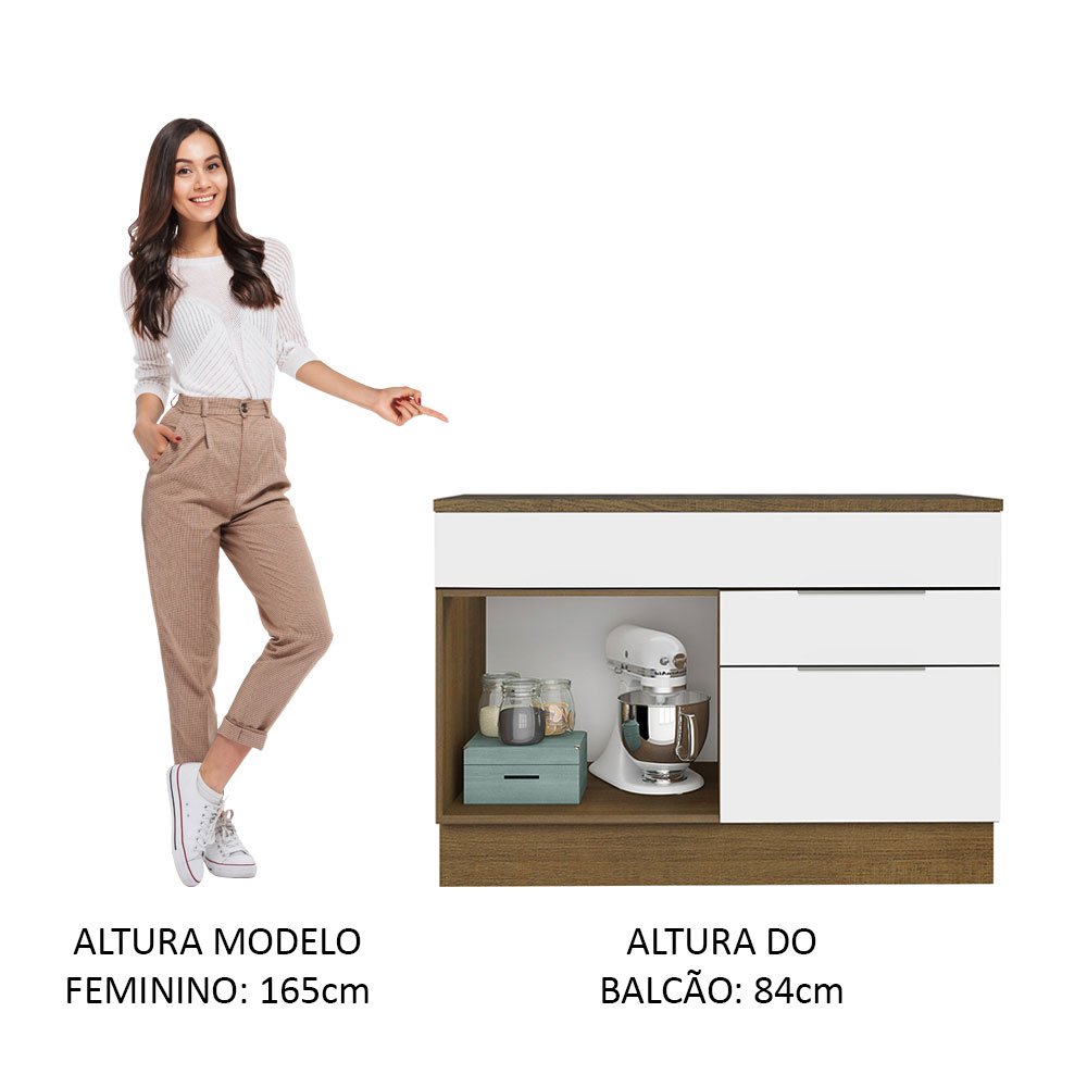 Balcão Gabinete de Pia 120 cm 1 Portas e 2 Gavetas (Com Tampo) Rustic/Branco Stella Madesa