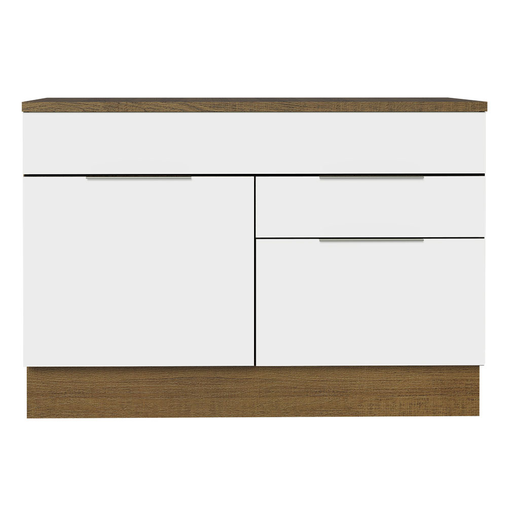 Balcão Gabinete de Pia 120 cm 1 Portas e 2 Gavetas (Com Tampo) Rustic/Branco Stella Madesa