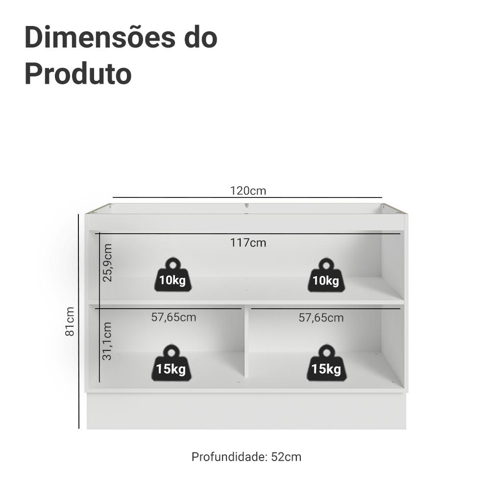 Balcão Gabinete de Pia 120 cm (Sem Tampo) Branco/Azul Vik Madesa