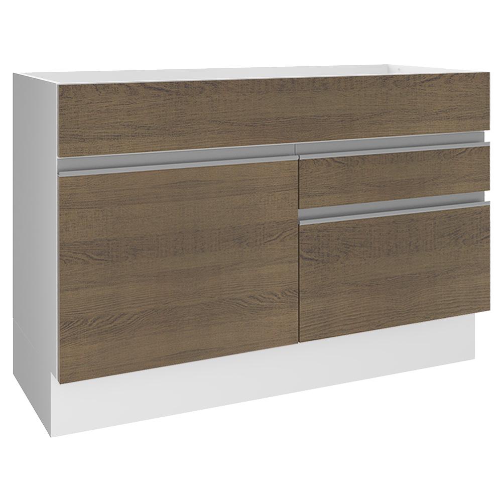 Balcão Gabinete de Pia Armário de Cozinha 1 Porta e 2 Gavetas Branco/Rustic Glamy Madesa