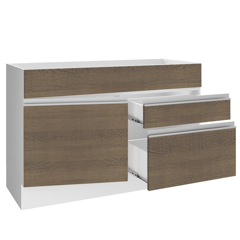 Balcão Gabinete de Pia Armário de Cozinha 1 Porta e 2 Gavetas Branco/Rustic Glamy Madesa