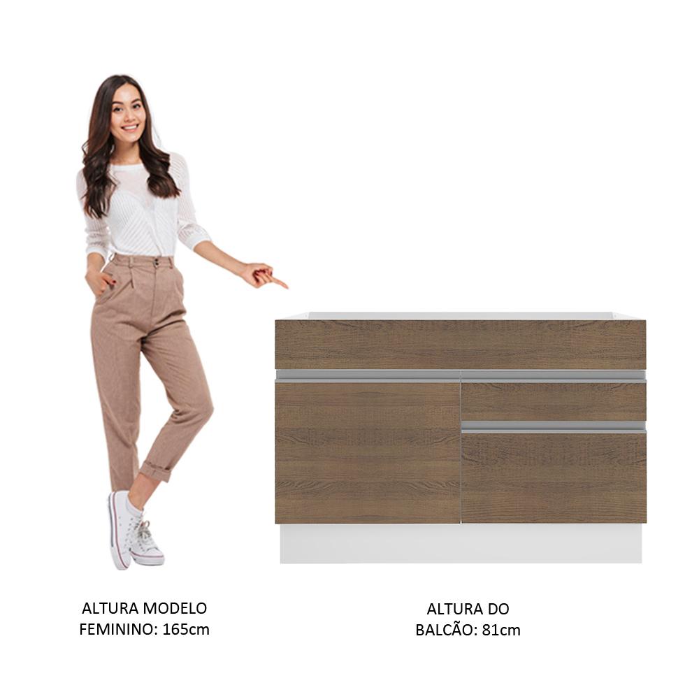 Balcão Gabinete de Pia Armário de Cozinha 1 Porta e 2 Gavetas Branco/Rustic Glamy Madesa