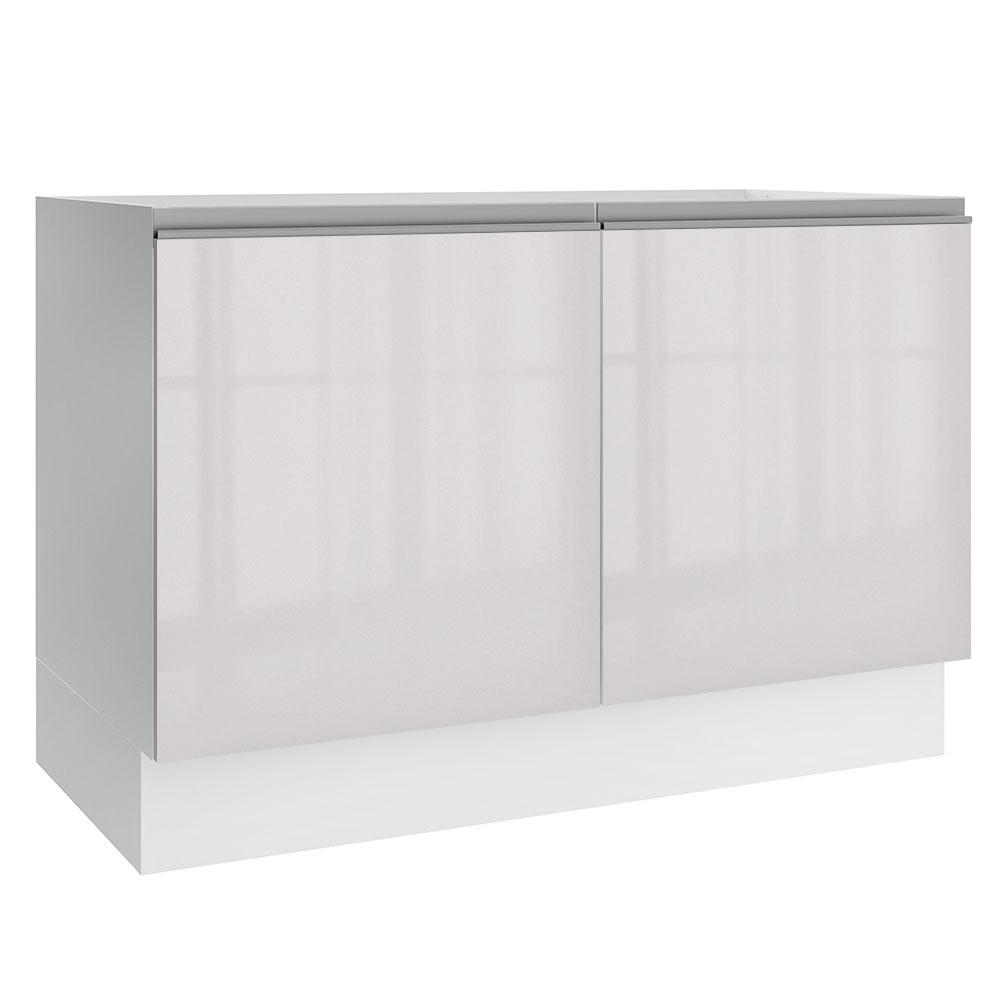 Balcão Gabinete de Pia Armário de Cozinha 100% MDF 120 cm 2 Portas (Sem Tampo e Pia) Portas Branco Brilho Acordes Madesa