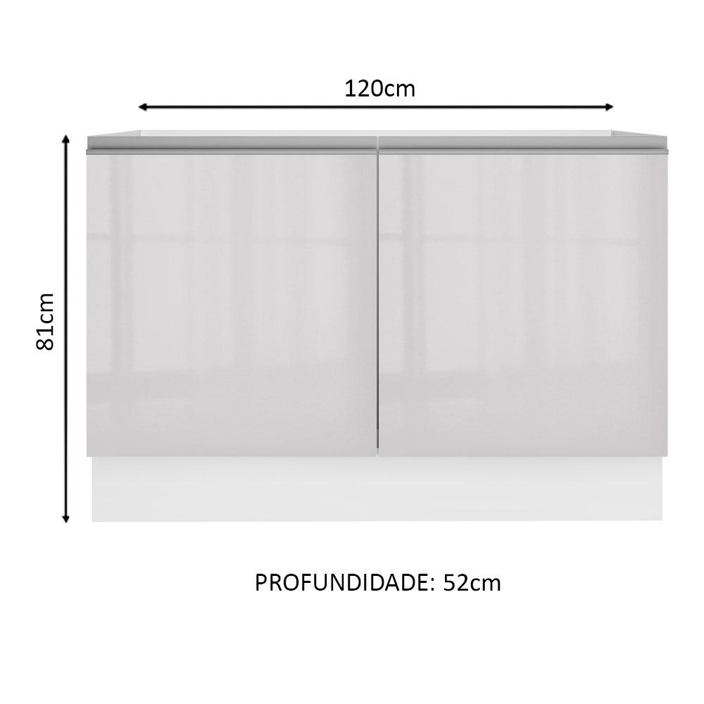 Balcão Gabinete de Pia Armário de Cozinha 100% MDF 120 cm 2 Portas (Sem Tampo e Pia) Portas Branco Brilho Acordes Madesa