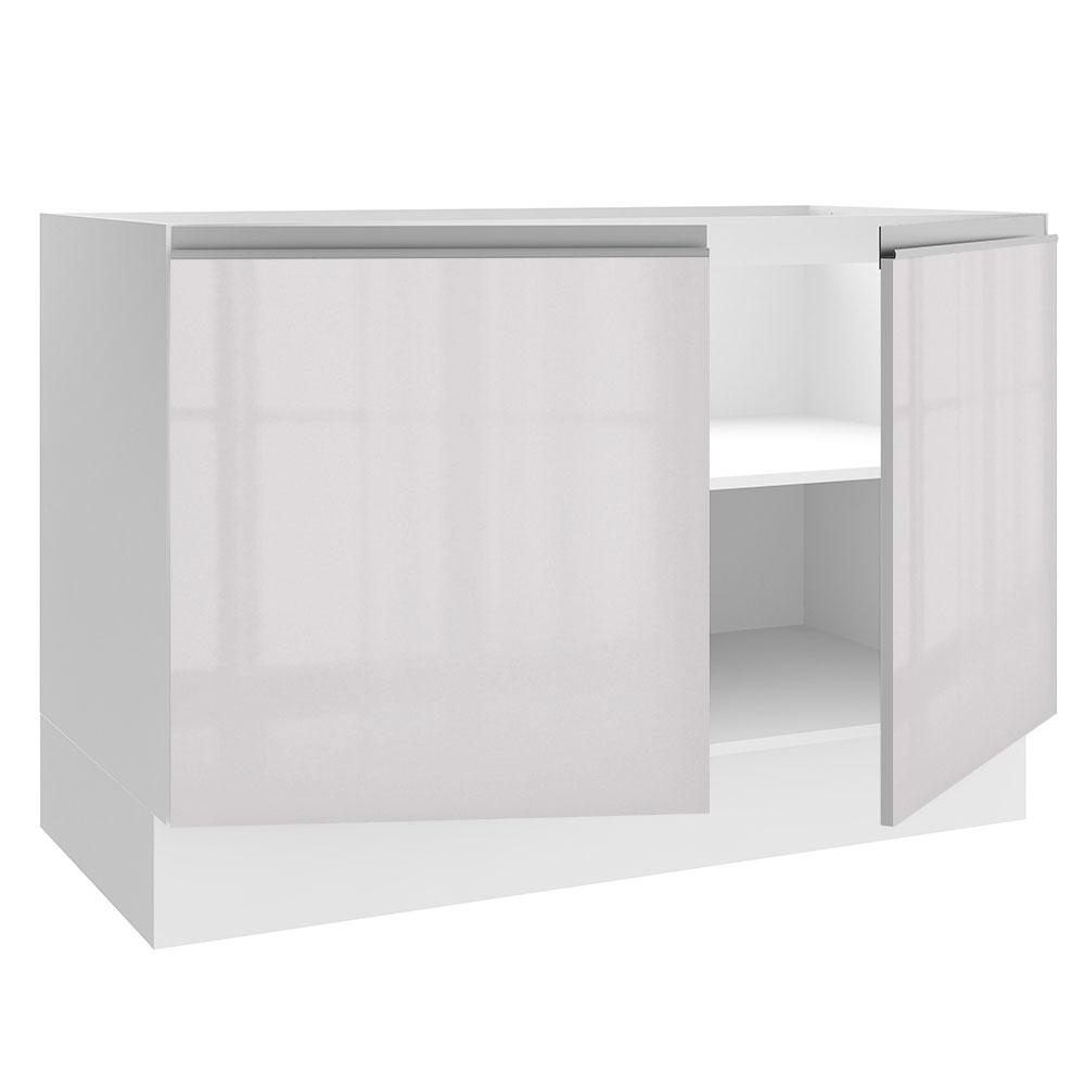 Balcão Gabinete de Pia Armário de Cozinha 100% MDF 120 cm 2 Portas (Sem Tampo e Pia) Portas Branco Brilho Acordes Madesa