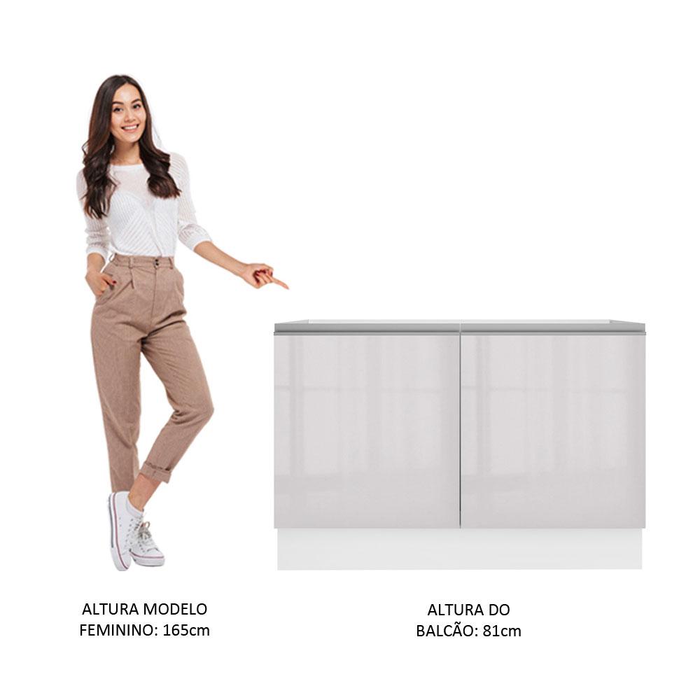 Balcão Gabinete de Pia Armário de Cozinha 100% MDF 120 cm 2 Portas (Sem Tampo e Pia) Portas Branco Brilho Acordes Madesa