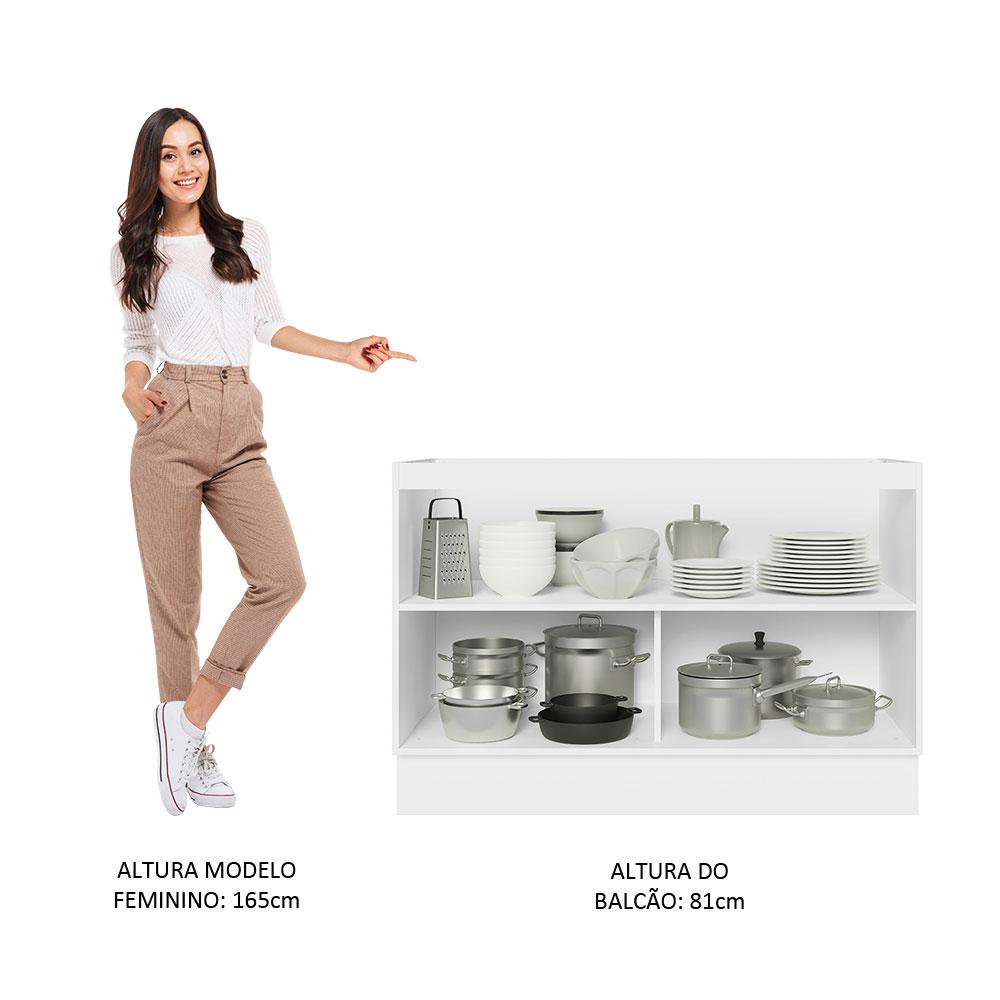 Balcão Gabinete de Pia Armário de Cozinha 100% MDF 120 cm 2 Portas Branco/Preto Acordes Madesa