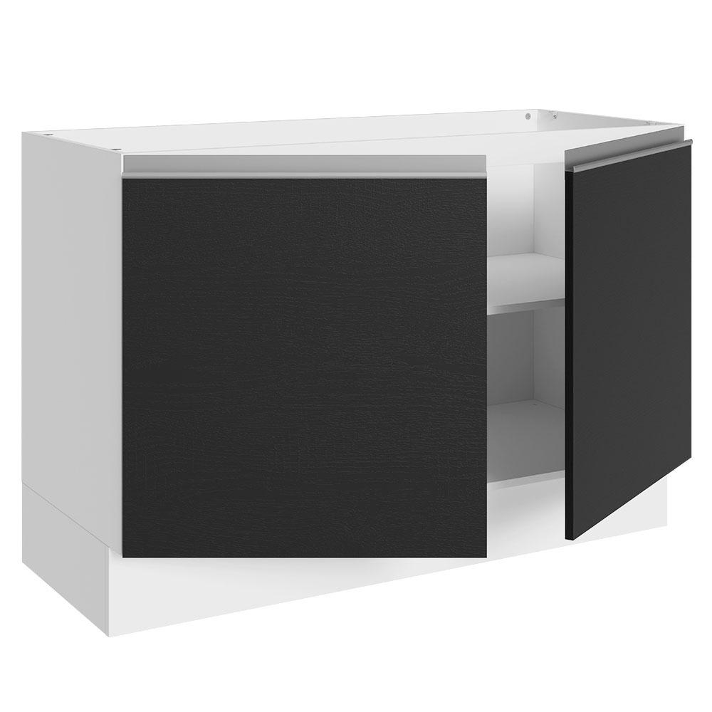 Balcão Gabinete de Pia Armário de Cozinha 100% MDF 120 cm 2 Portas Branco/Preto Acordes Madesa