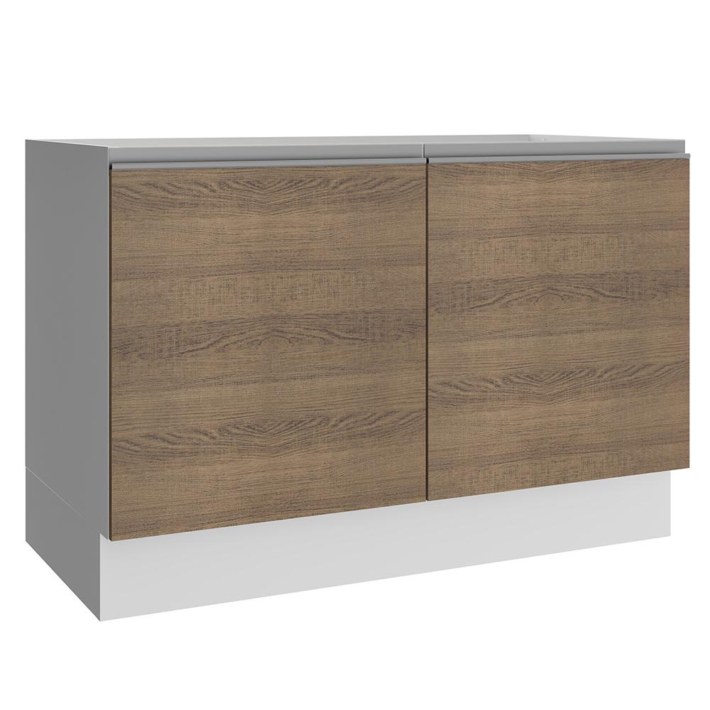 Balcão Gabinete de Pia Armário de Cozinha 100% MDF 120 cm 2 Portas Branco/Rustic Acordes Madesa