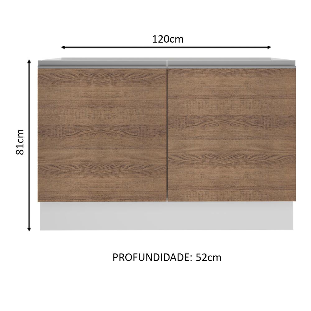Balcão Gabinete de Pia Armário de Cozinha 100% MDF 120 cm 2 Portas Branco/Rustic Acordes Madesa