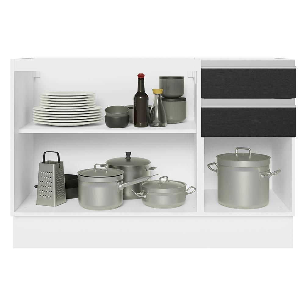 Balcão Gabinete de Pia Armário de Cozinha 100% MDF 120 cm 3 Portas 2 Gavetas Branco/Preto Acordes Madesa