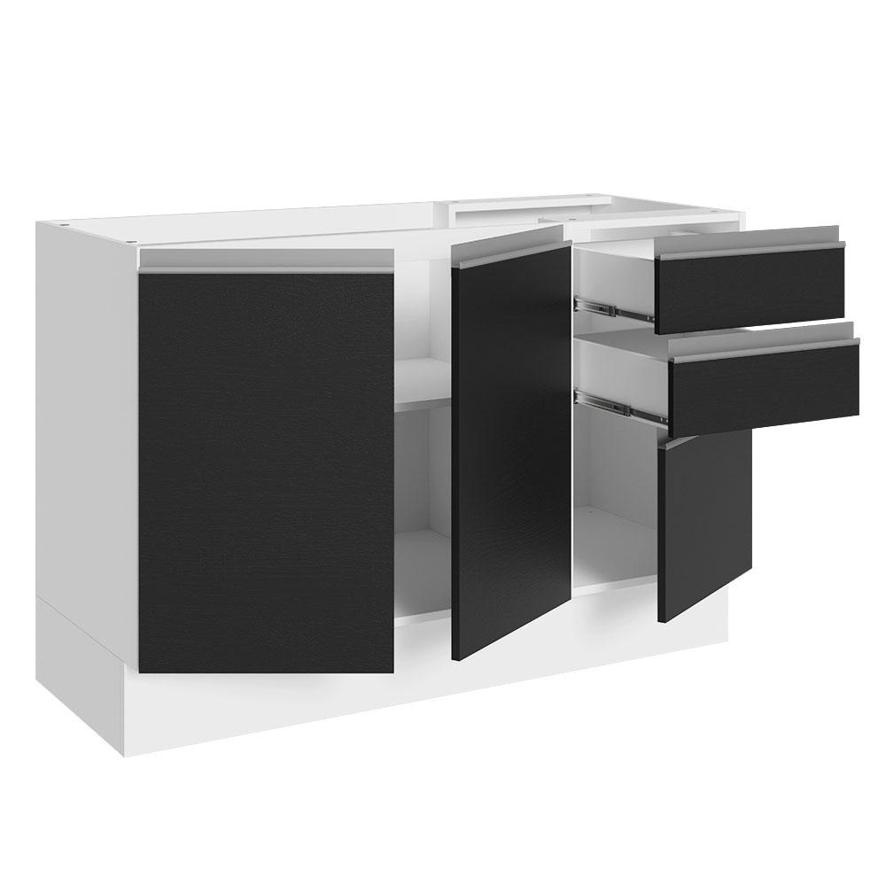 Balcão Gabinete de Pia Armário de Cozinha 100% MDF 120 cm 3 Portas 2 Gavetas Branco/Preto Acordes Madesa