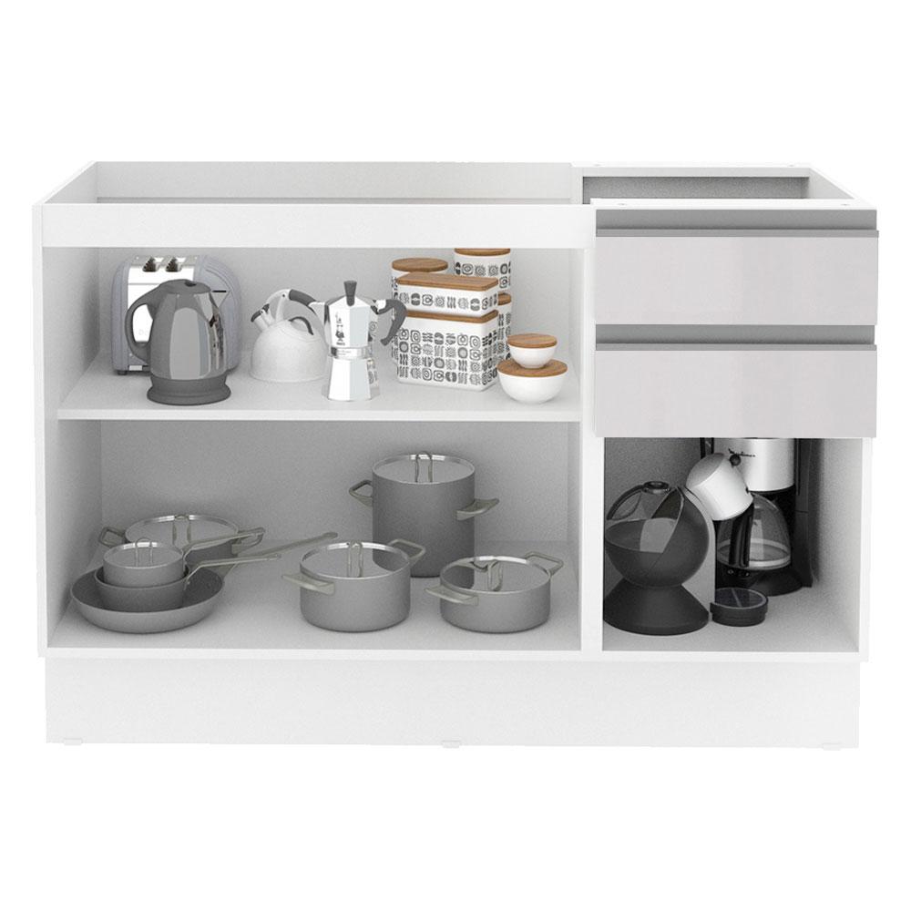 Balcão Gabinete de Pia Armário de Cozinha 100% MDF 120 cm 3 Portas e 2 Gavetas Portas Branco Brilho Acordes Madesa