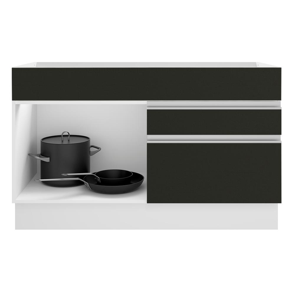 Balcão Gabinete de Pia Armário de Cozinha 120 cm 1 Porta 2 Gavetas Branco/Preto Glamy Madesa