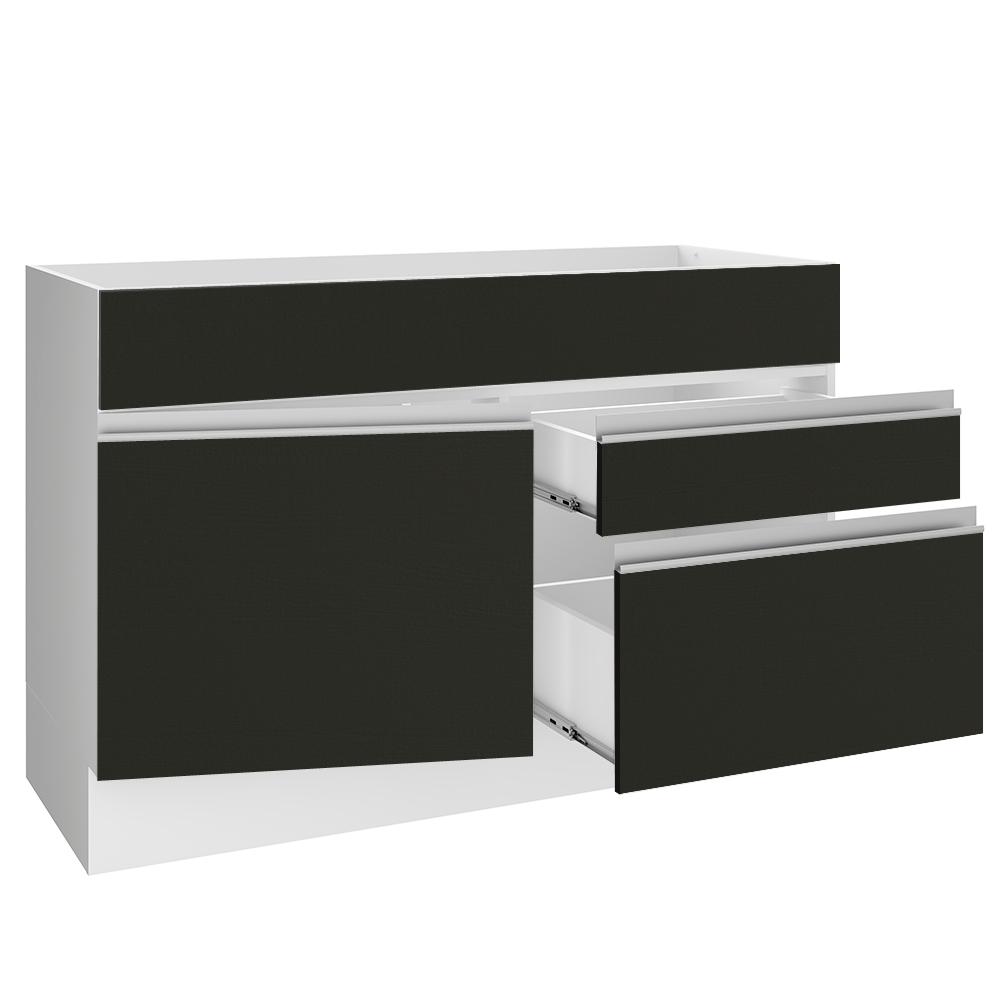 Balcão Gabinete de Pia Armário de Cozinha 120 cm 1 Porta 2 Gavetas Branco/Preto Glamy Madesa