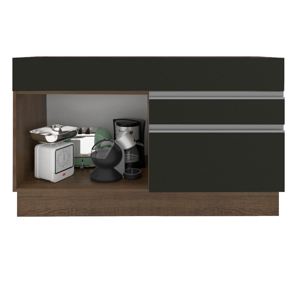 Balcão Gabinete de Pia Armário de Cozinha 120 cm 1 Porta 2 Gavetas Rustic/Preto Glamy Madesa