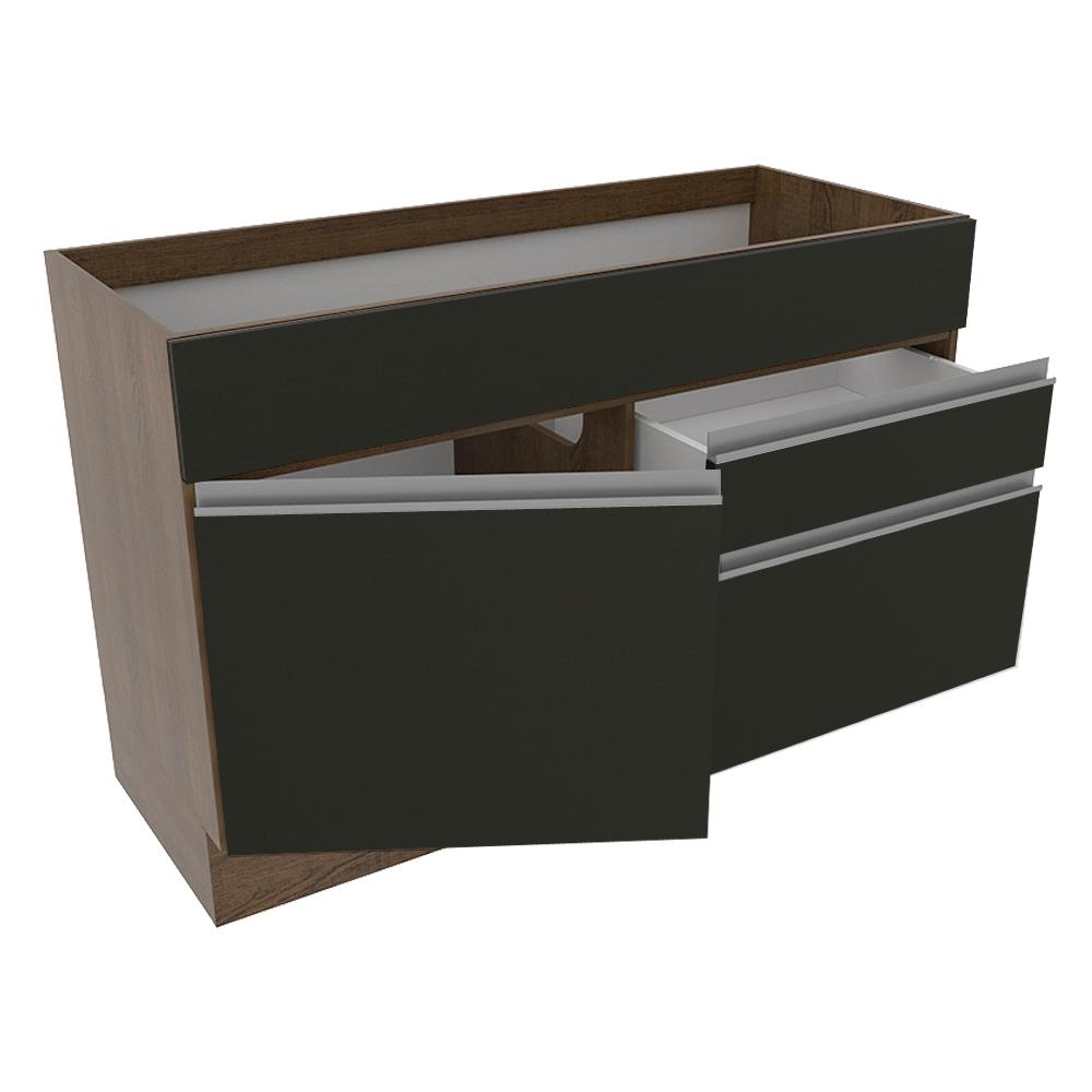 Balcão Gabinete de Pia Armário de Cozinha 120 cm 1 Porta 2 Gavetas Rustic/Preto Glamy Madesa