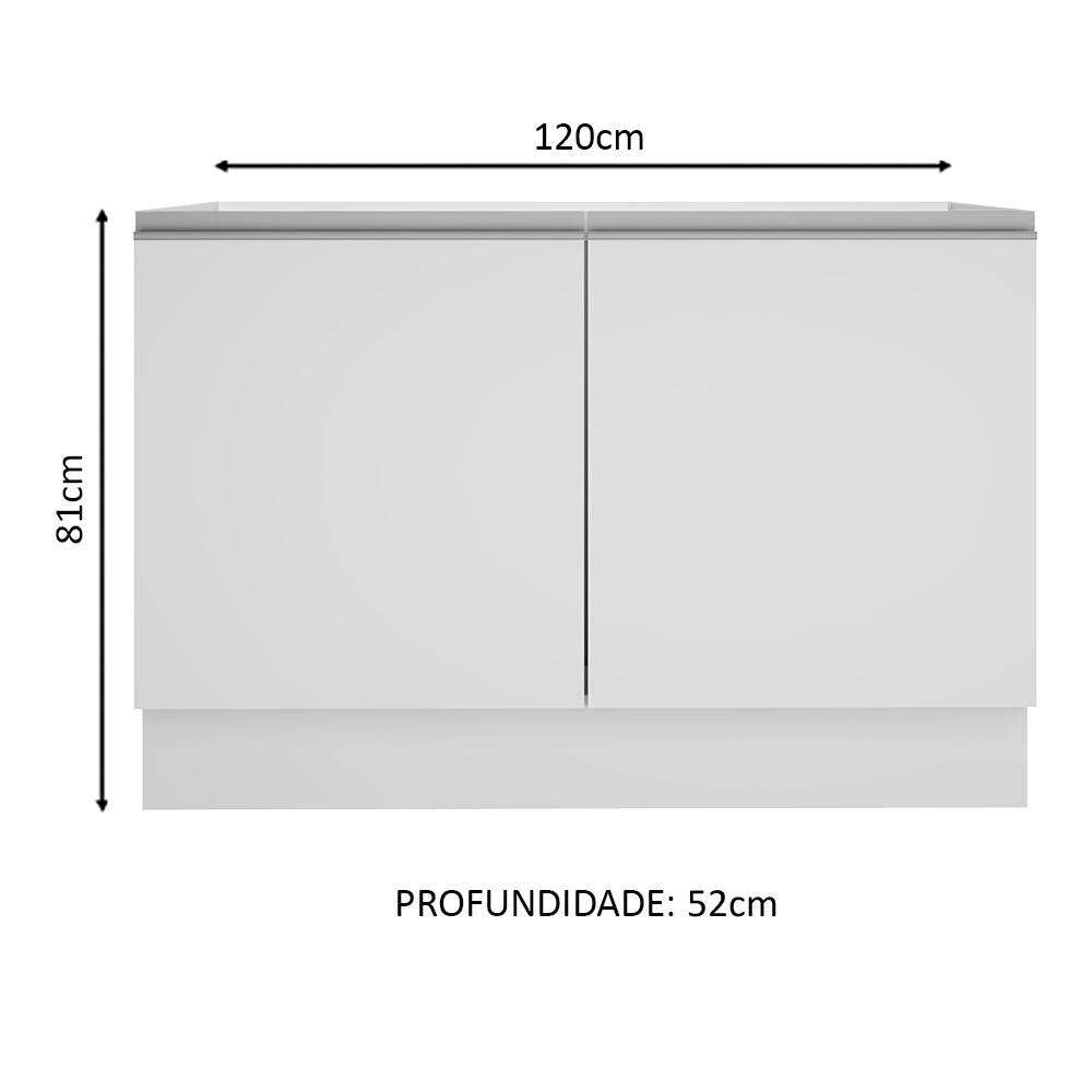 Balcão Gabinete de Pia Armário de Cozinha 120 cm 2 Portas Branco Glamy Madesa