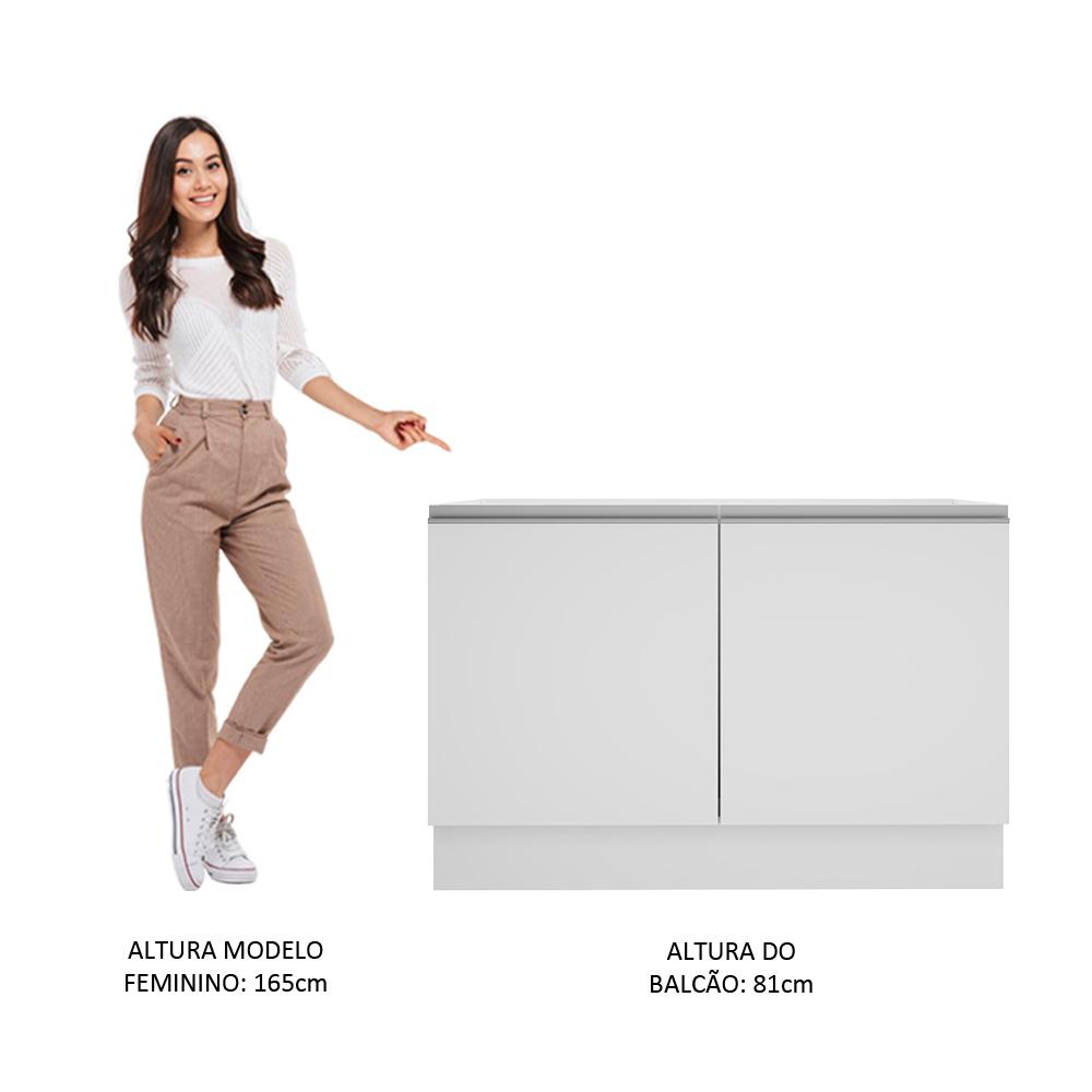 Balcão Gabinete de Pia Armário de Cozinha 120 cm 2 Portas Branco Glamy Madesa