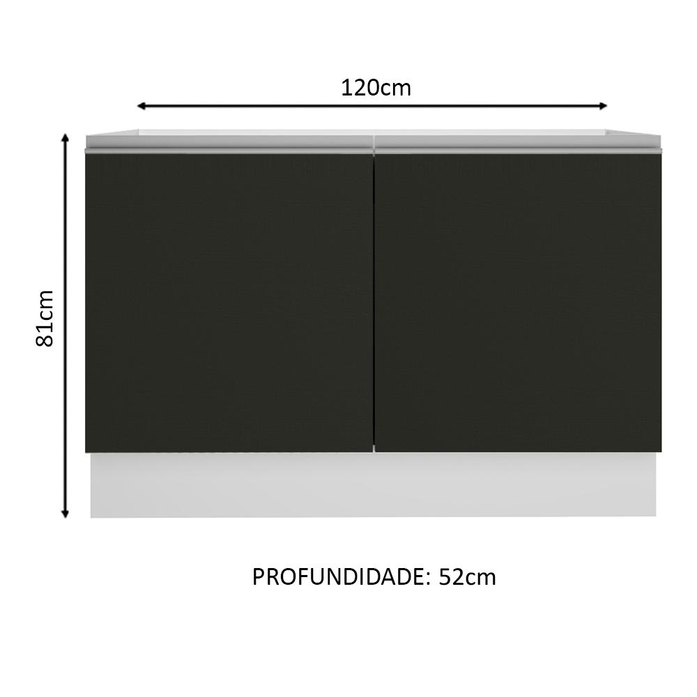 Balcão Gabinete de Pia Armário de Cozinha 120 cm 2 Portas Branco/Preto Glamy Madesa