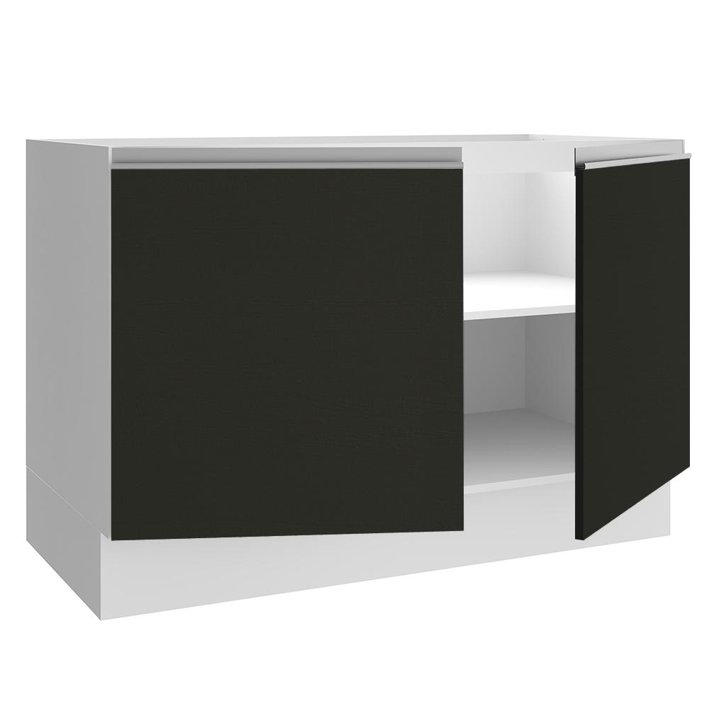 Balcão Gabinete de Pia Armário de Cozinha 120 cm 2 Portas Branco/Preto Glamy Madesa