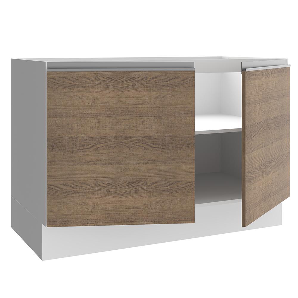 Balcão Gabinete de Pia Armário de Cozinha 120 cm 2 Portas Branco/Rustic Glamy Madesa