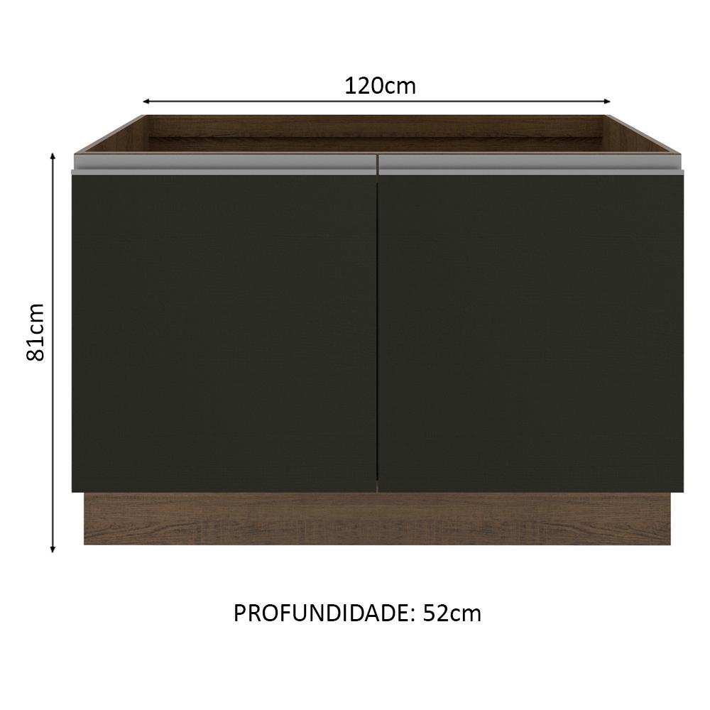 Balcão Gabinete de Pia Armário de Cozinha 120 cm 2 Portas Rustic/Preto Glamy Madesa