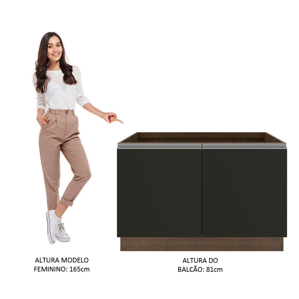 Balcão Gabinete de Pia Armário de Cozinha 120 cm 2 Portas Rustic/Preto Glamy Madesa