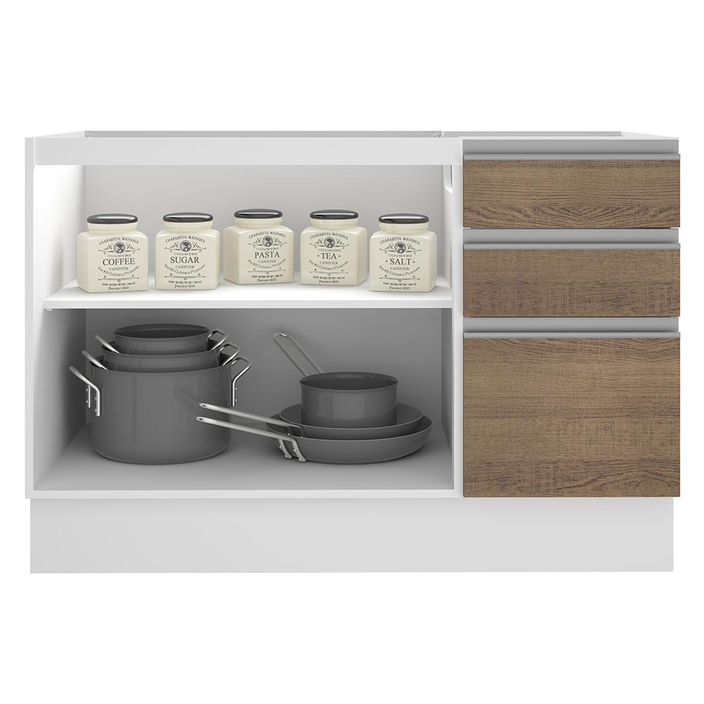 Balcão Gabinete de Pia Armário de Cozinha 120 cm 2 Portas e 3 Gavetas Branco/Rustic Glamy Madesa